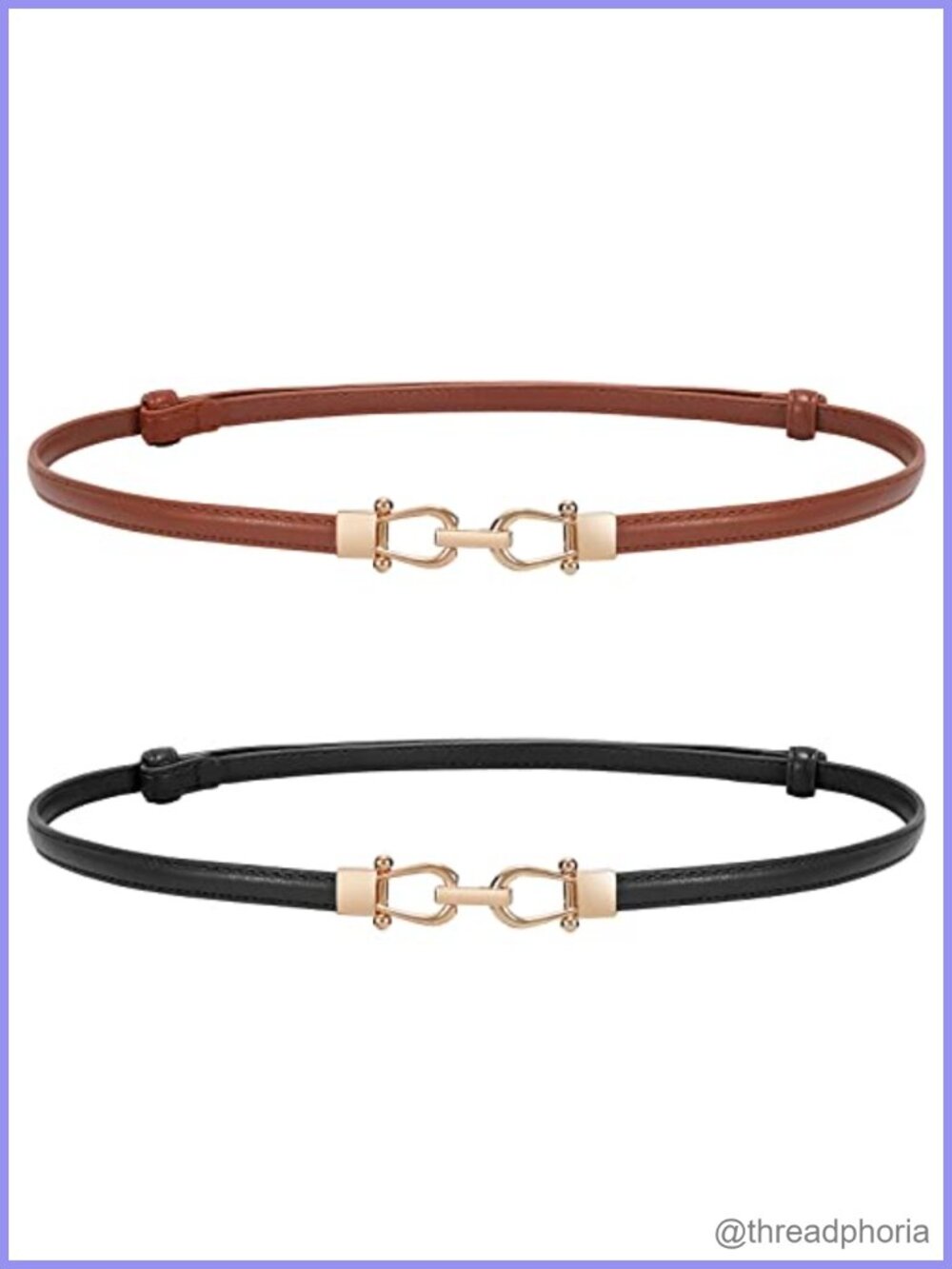 Women's Skinny Leather Belt with Gold Alloy Buckle Adjustable Waist